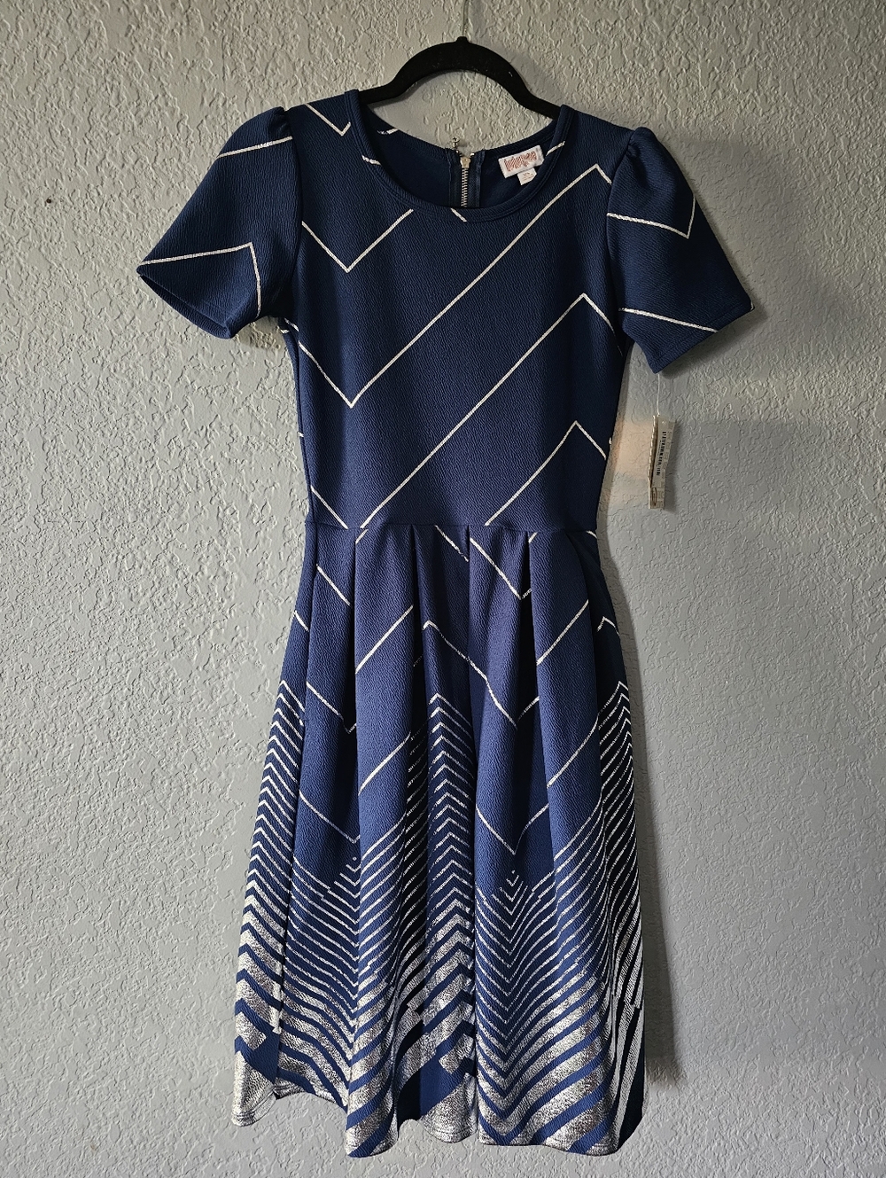 LuLaRoe Navy and Silver Chevron Midi Dress